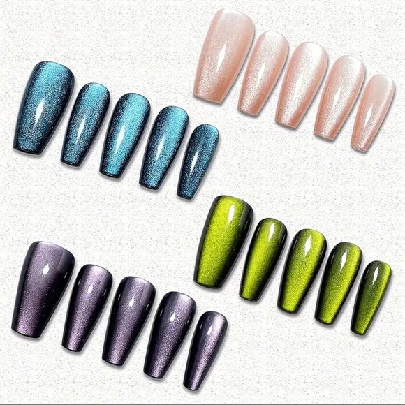 Set of 4 sparkling cat eye Press-On Nail Sets 40 pc reusable, medium length NWT - Picture 3 of 5